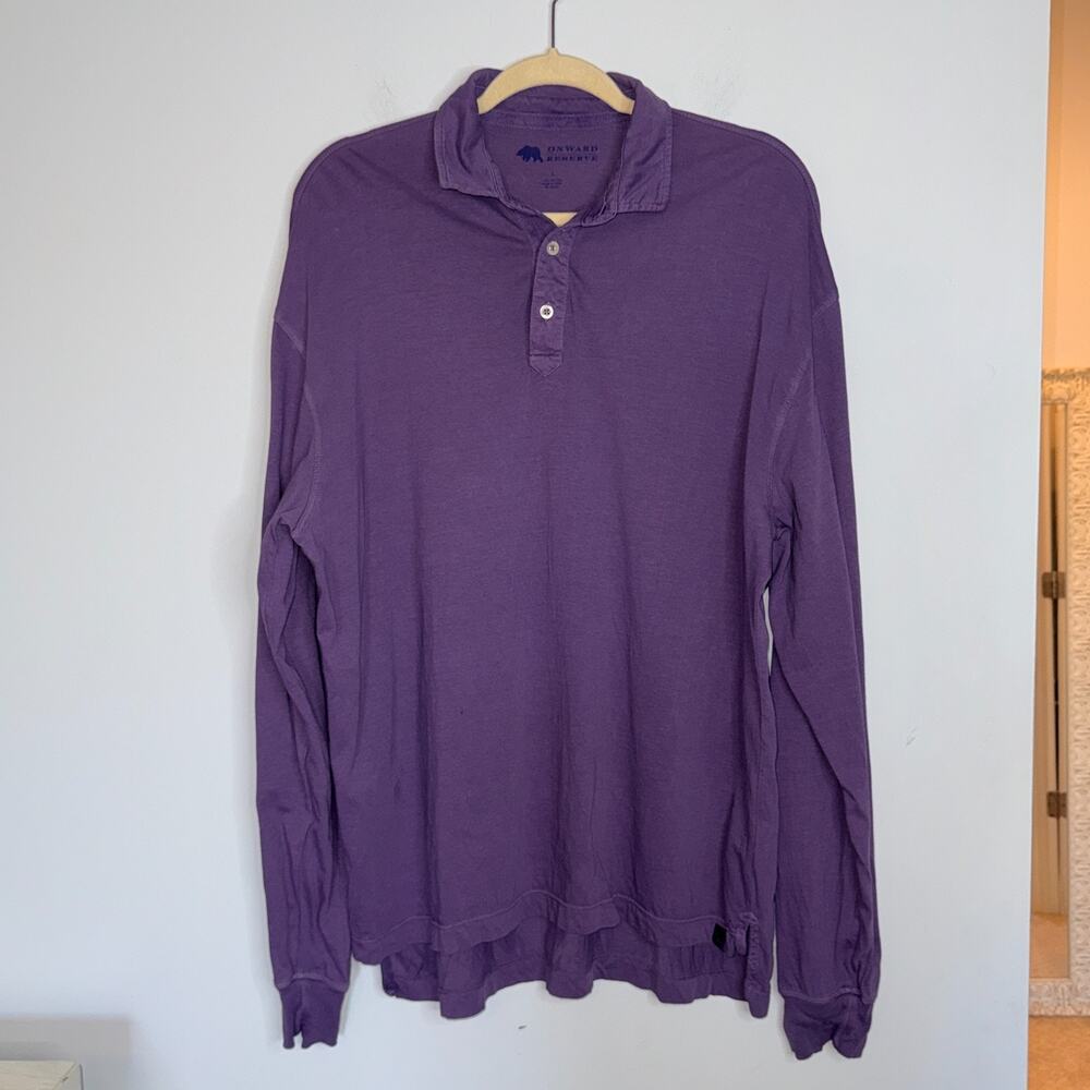 Onward Reserve Mens Polo Shirt Size Large Purple Long Sleeve 100% Cotton Preppy